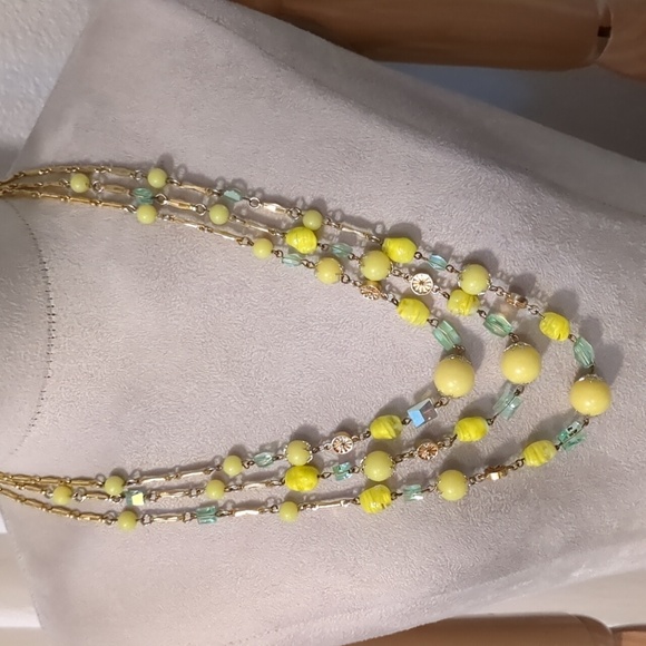 Vintage Jewelry - Vintage 50s Yellow Glass Beaded Necklace Long Mid Century Modern Triple Strand